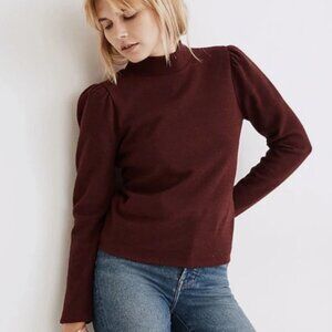 Madewell Hartford Mockneck Puff-Sleeve Red Maroon Long Fitted Sweater